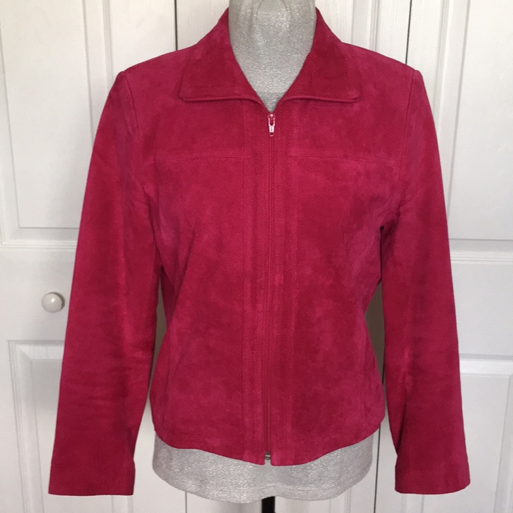 Hot Pink Genuine Leather Suede Zipper Jacket 10